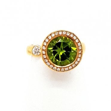 18ct rose gold Peridot and Diamond cluster ring