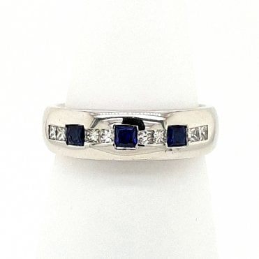 18ct white gold Sapphire and Diamond channel set Ring