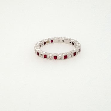 18ct white gold square Ruby and Diamond Eternity Ring