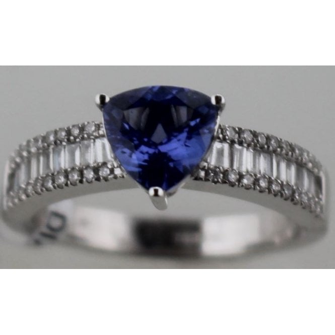 Bramwells 18ct white gold triangularTanzanite and Diamond ring
