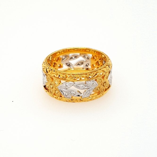 Bramwells 18ct white/yellow gold floral diamond and yellow sapphire ring