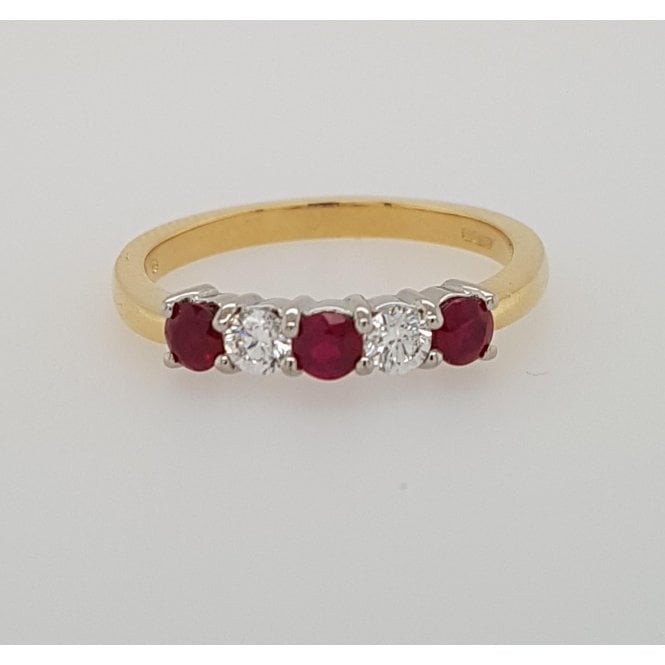 Bramwells 18ct yellow gold 5 stone ruby and diamond ring