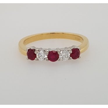 18ct yellow gold 5 stone ruby and diamond ring
