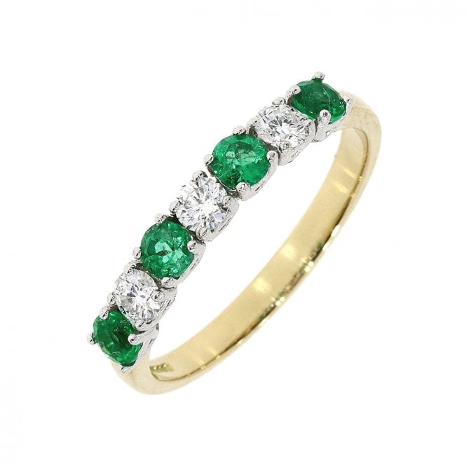 Bramwells 18ct yellow gold 7 stone Emerald and Diamond Eternity ring