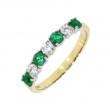 18ct yellow gold 7 stone Emerald and Diamond Eternity ring