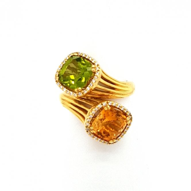 Bramwells 18ct yellow gold Citrine and Peridot double cluster ring