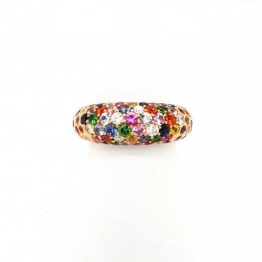 18ct yellow gold multi coloured dome shape Sapphire Diamond Ring