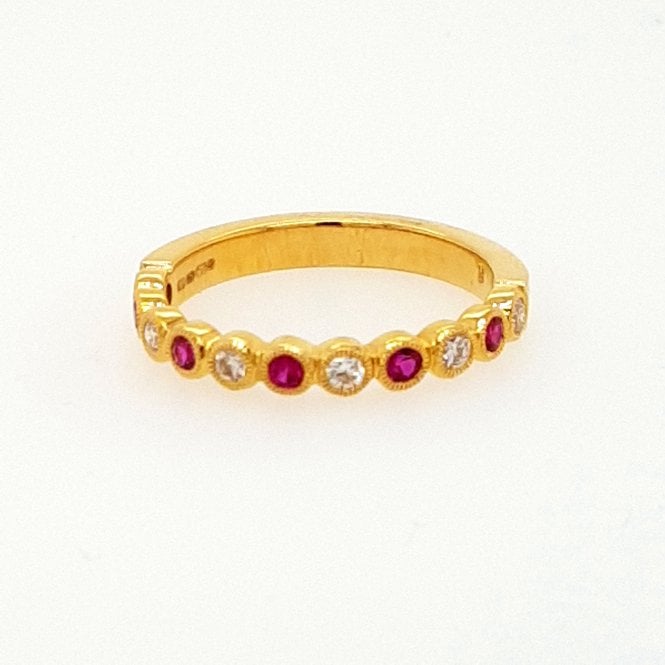 Bramwells 18ct yellow gold Ruby and Diamond half Eternity ring