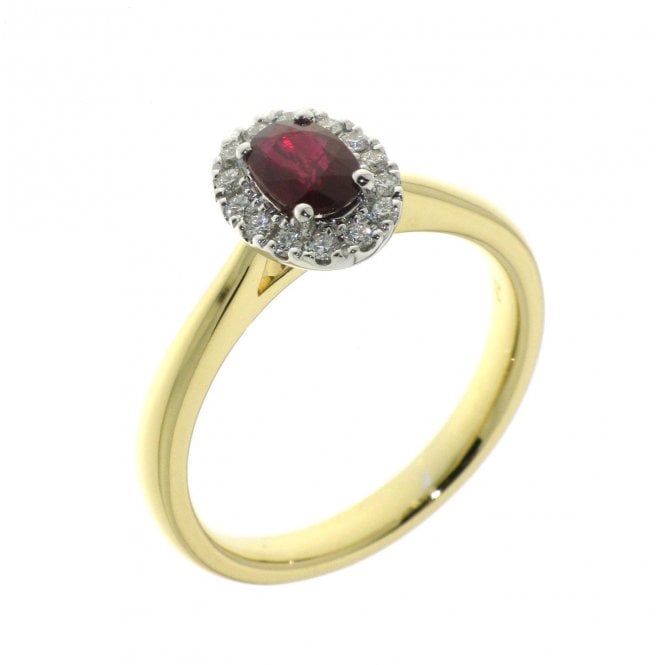 Bramwells 18ct yellow gold Ruby and Diamond oval Cluster Ring