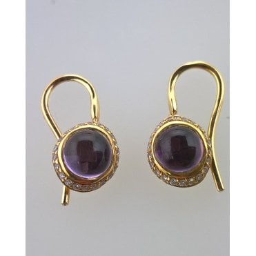 Amethyst with pave Diamonds surround on 18ct Yellow Gold