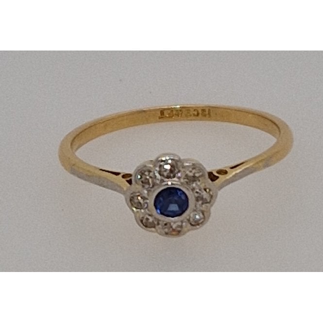 Antique Daisy Sapphire and Diamond Cluster 18ct Gold RIng