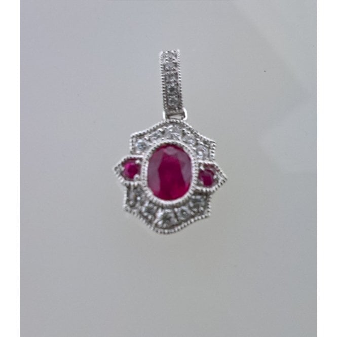 Bramwells Art Deco Ruby and Diamond Pendant 18ct White Gold