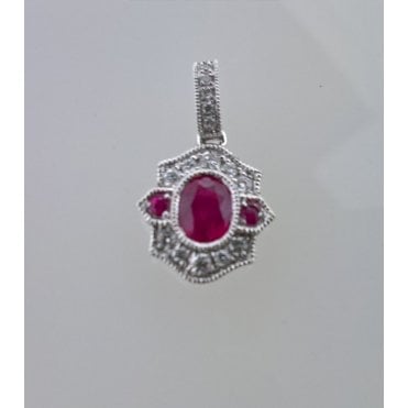 Art Deco Ruby and Diamond Pendant 18ct White Gold