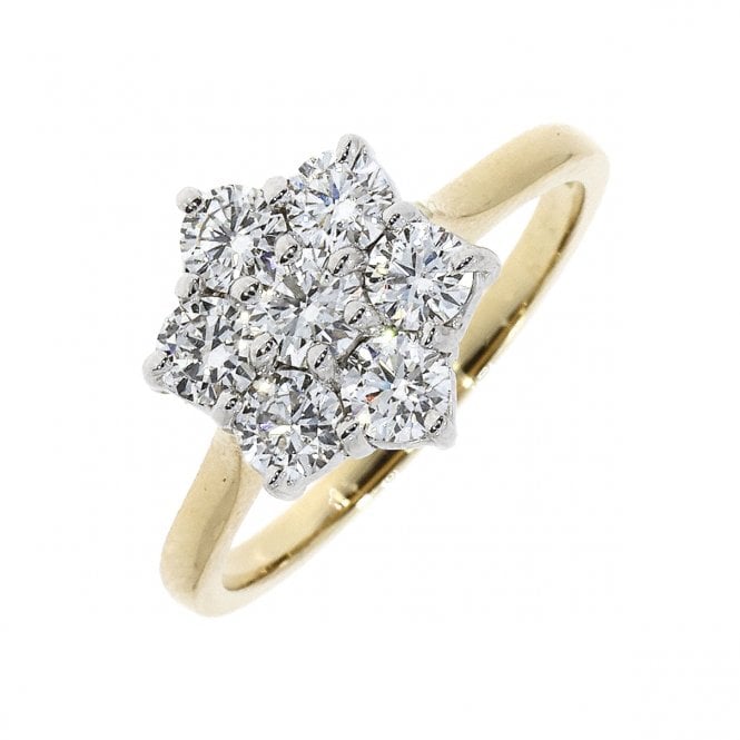 Bramwells Diamond cluster ring 7 stone 1.00cts 18ct yellow gold