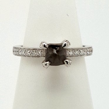 Diamond octahedral crystal ring in 18ct white gold