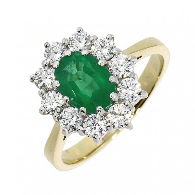 Bramwells Emerald and Diamond Cluster Ring 18ct Gold