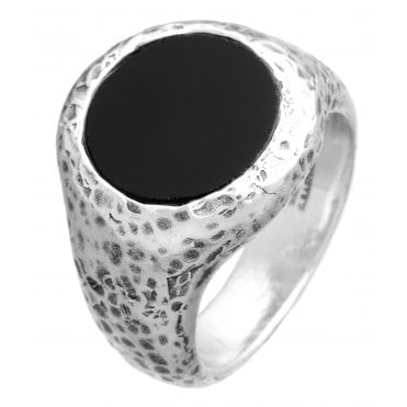 Giovanni Raspnni Round Onyx Big Hammered Ring in Silver 11641