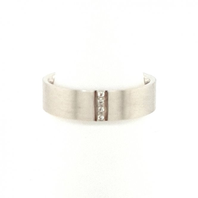 Bramwells Gts18ct white gold 4 x Diamond set wedding ring frosted finish