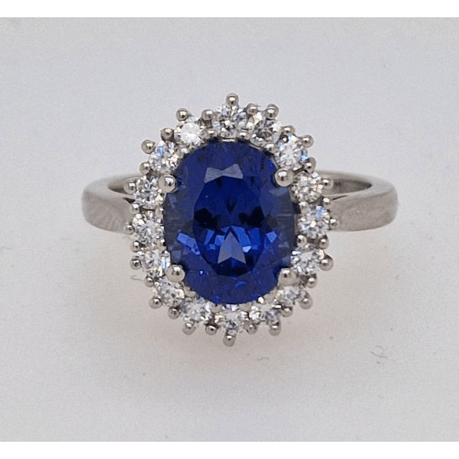 Bramwells Laboratory Grown Sapphire and Diamond Cluster Ring Platinum