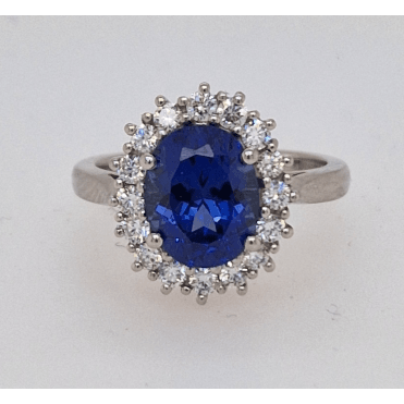 Laboratory Grown Sapphire and Diamond Cluster Ring Platinum
