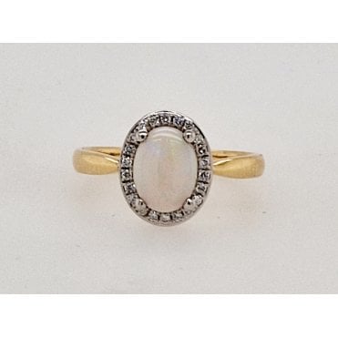 Opal and diamond cluster ring in 18ct white and yellow gold