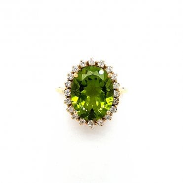 Peridot and diamond cluster ring