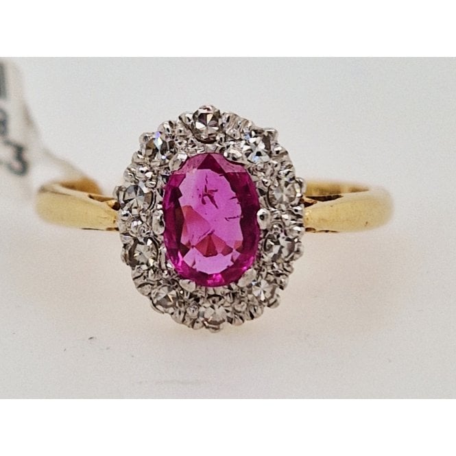 Bramwells Pre-Owned Pre-loved Pink Ruby and Diamoind cluster ring