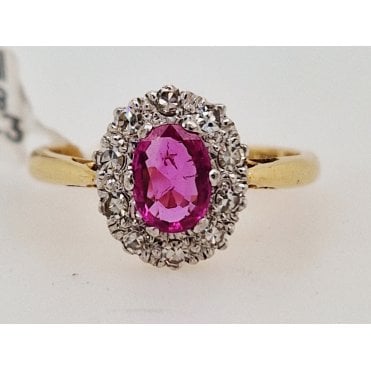Pre-loved Pink Ruby and Diamoind cluster ring