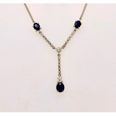 Pre-loved Sapphire and Diamond Necklace in 18ct white gold