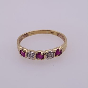 Pre-owned 5 stone ruby and diamond ring