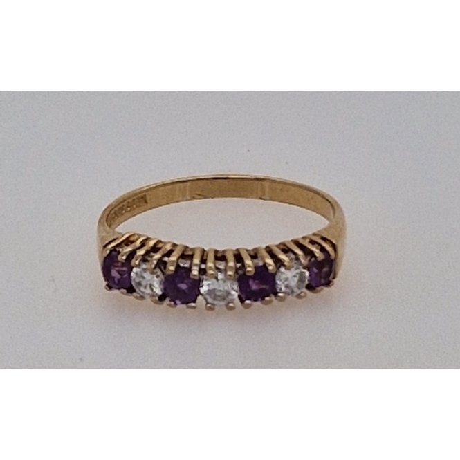 Pre-Owned Amethyst and CZ 9ct Gold Ring