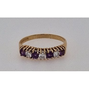 Pre-Owned Amethyst and CZ 9ct Gold Ring