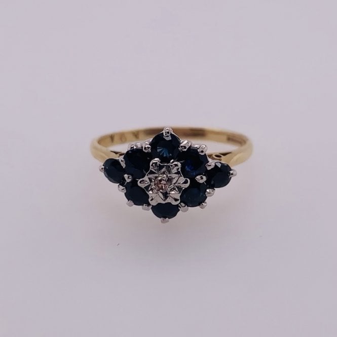 Bramwells Pre-owned diamond and sapphire cluster ring 9ct yellow gold