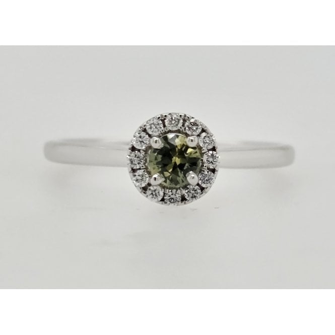 Bramwells Pre-Owned Pre-owned Green Sapphire and Diamond ring in Platinum