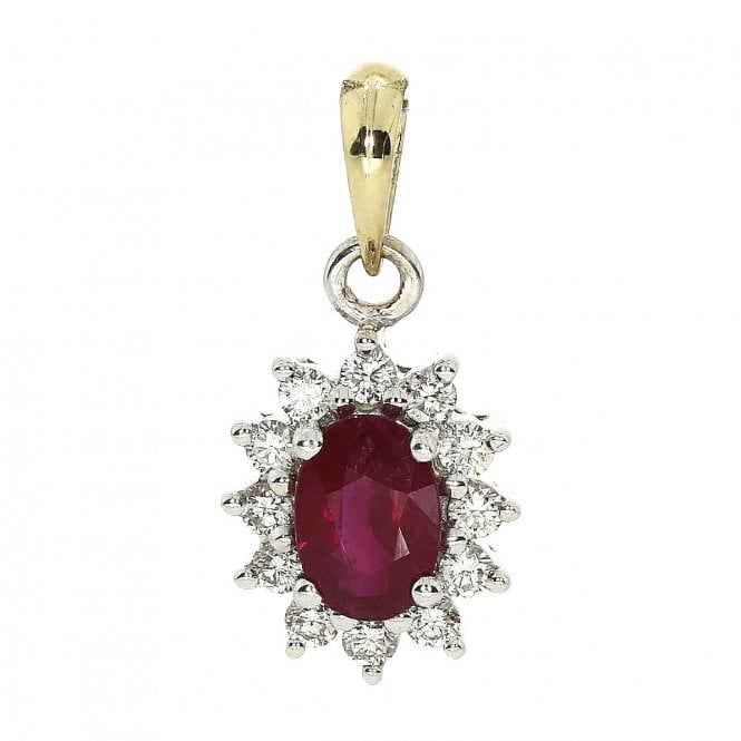 Bramwells Ruby and Diamond Cluster Pendant 18ct Gold