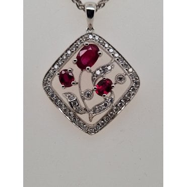 Ruby and Diamond Pendant in 18ct White Gold