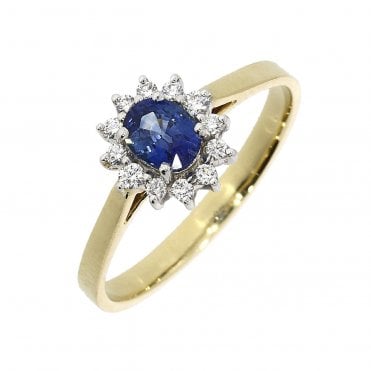 Sapphire and Diamond cluster Ring 18ct Gold