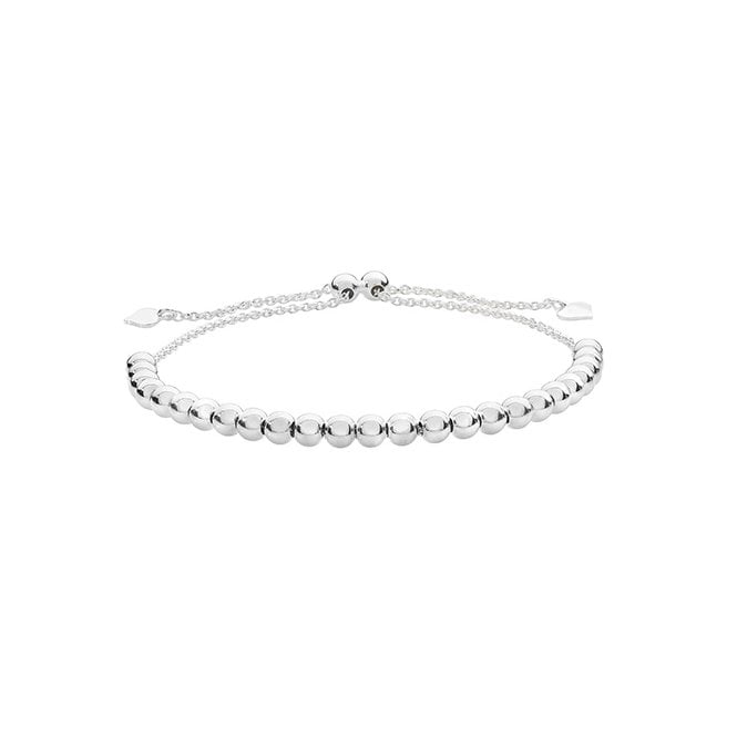 Silver Beaded bracelet with drop heart and pull toggle adjuster