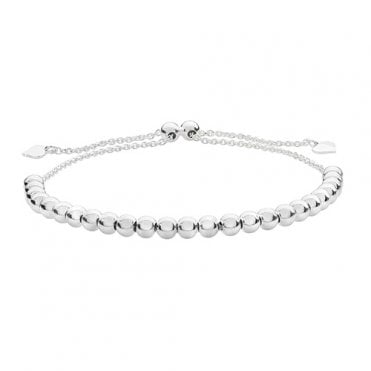 Silver Beaded bracelet with drop heart and pull toggle adjuster