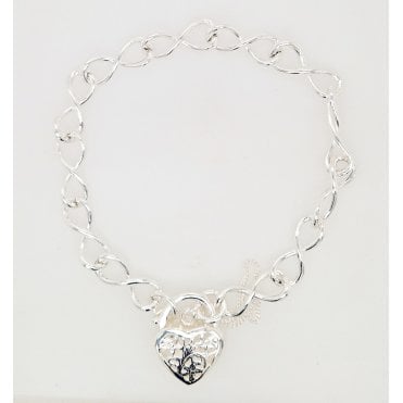 Silver infinity design bracelet with fancy heart shaped catch