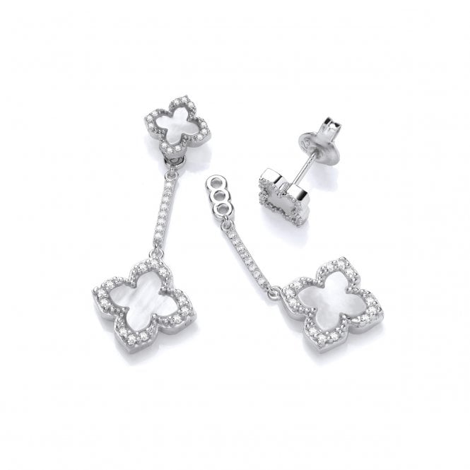 Bramwells Silver & White Mother of Pearl Clover Drop Earrings