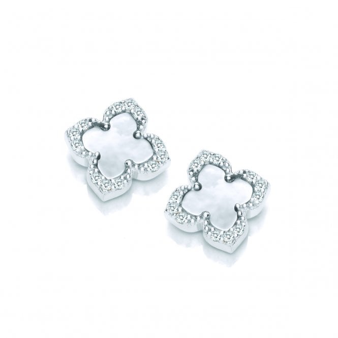 Bramwells Silver & White Mother of Pearl Vintage Style Clover Earrings