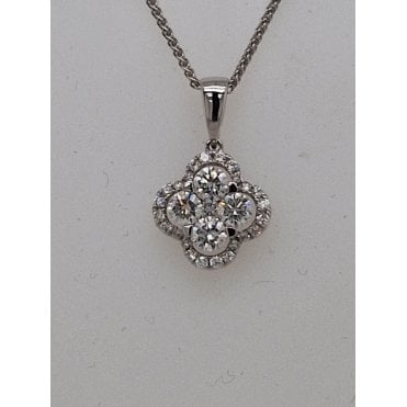 Stunning Diamond Cluster Necklace 18ct white gold 0.76cts
