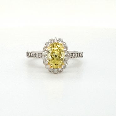 Stunning Yellow Oval Cut Diamond Cluster Ring 1.49cts 18ct Gold