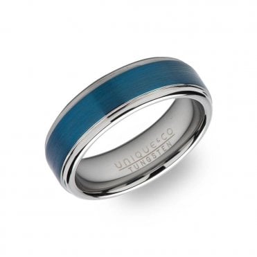 Unique & Co Mens Tungsten Ring with Blue 7mm TUR-123-62